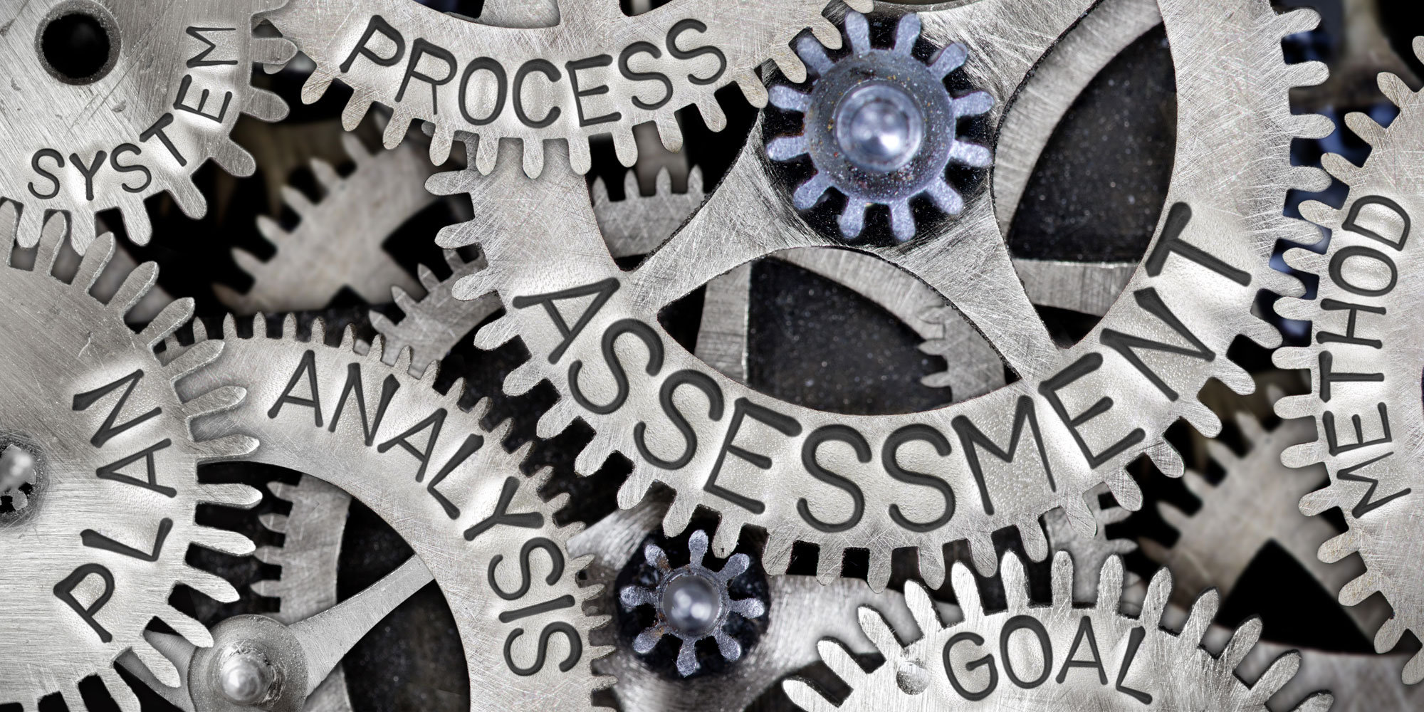 Process, Assess, Analyze, Method, Plan, Goals-written on gears