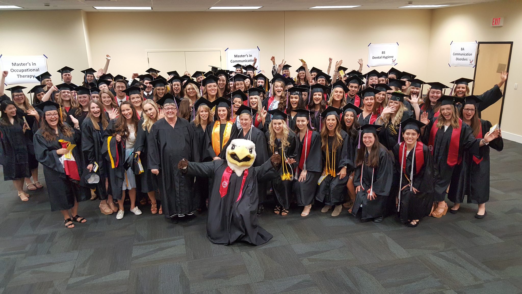 Photo of Swoop with 2017 semester graduates