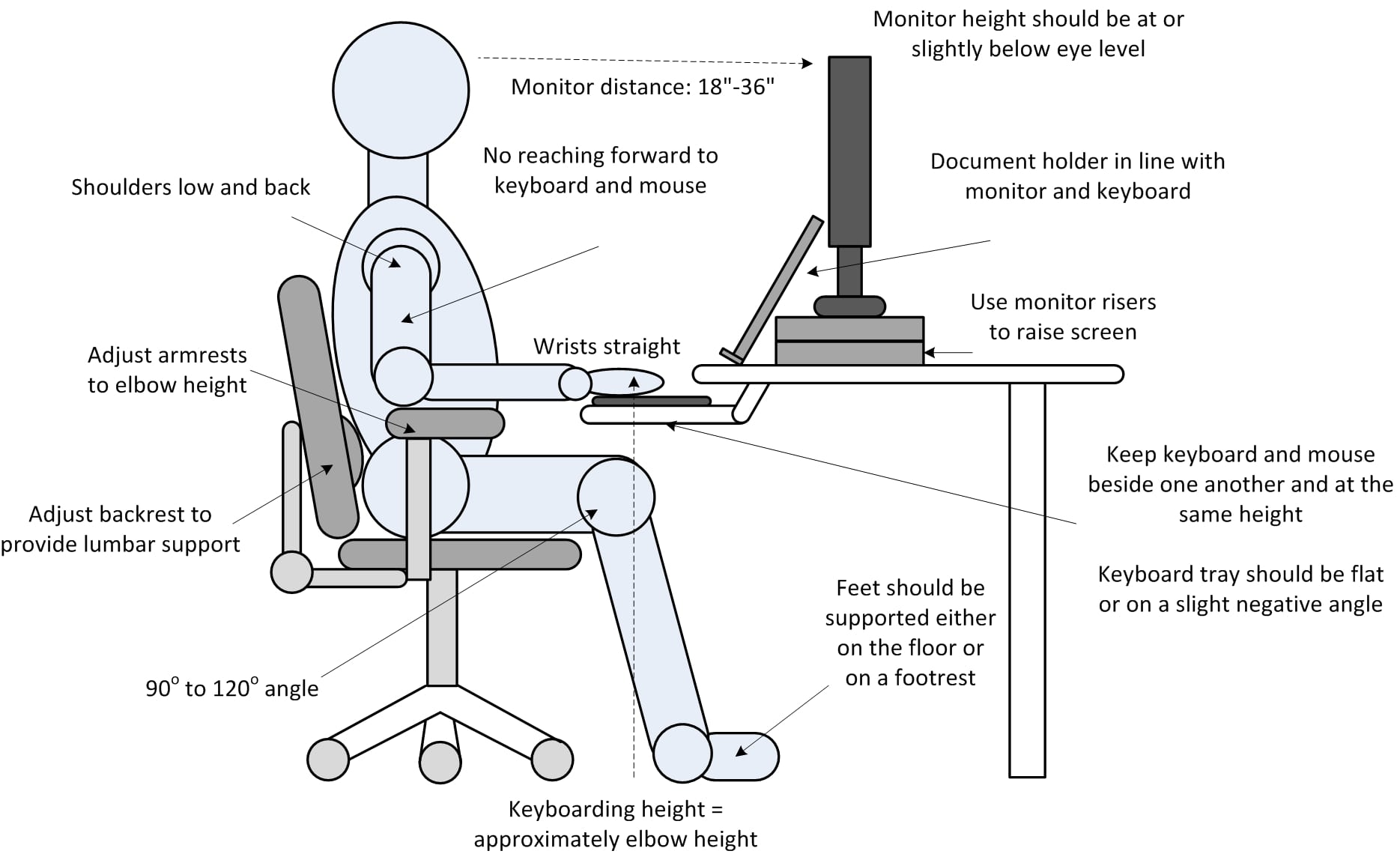 Ergonomic set-up for a computer workstation