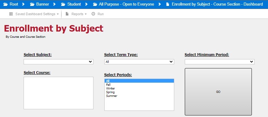 Enrollment by Subject – Course Section Datablock