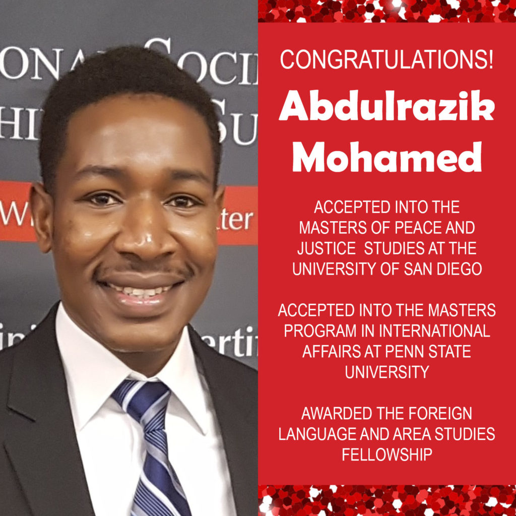 Abdulrazik Mohamed Accepted to 2 Additional Masters Programs and FLAS Fellowship