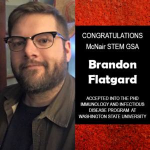 Photo of Brandon Flatgard next to red background with text congratulating Brandon.