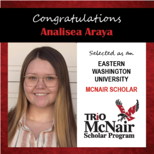 Photo of Analisea Araya next to text congratulating her with red textured border.