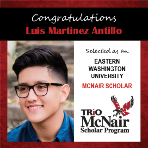 Photo of Luis Martinez Antillo next to text congratulating him with red textured border.